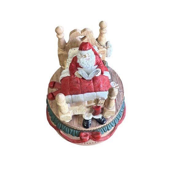 Vtg Christmas Music Box Sankyo Santa In Bed Reading Resin Tested and Working - Picture 5 of 6